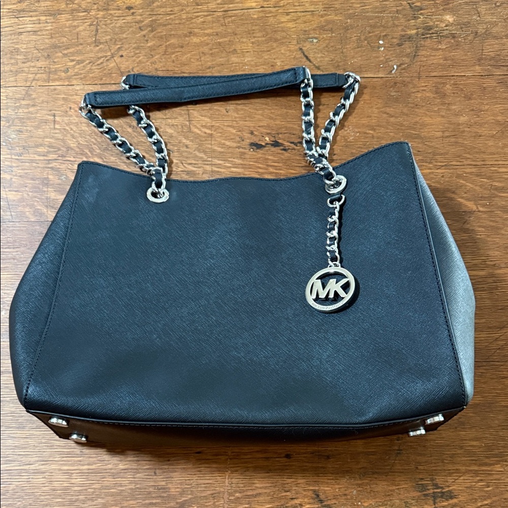 Michael Kors Black Shoulder Bag with Silver Chain